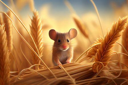 Mouse or mice in wheat fields. Pest contron concept. Generative AIの素材