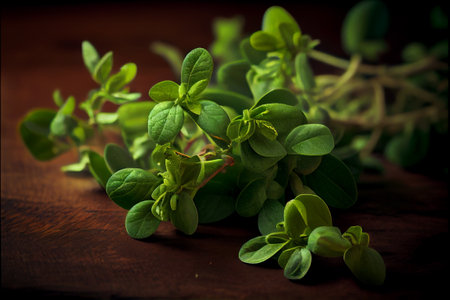 Fresh oregano herb. Close up view of aromatic plant. Generative AIの素材