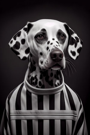 Mugshot of wanted dog in prison, dalmatian in jail clothes, Generative AIの素材