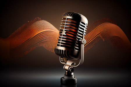 Microphone with sound wave. Generative Aiの素材