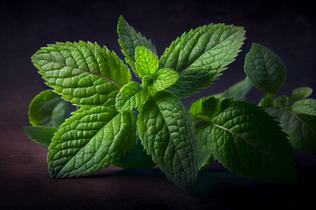 Fresh mint leaves. Peppermint herb close up view. Generative AIの素材