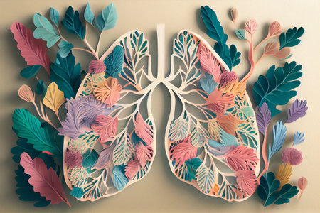 Human lungs made of flowers and petals, eco living and clean air concept background. Generative AIの素材