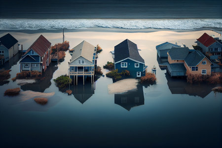 Polar bear on ice floe from melting iceberg. Global climate warming concept. Generative AIの素材