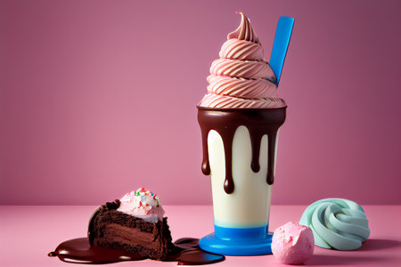 Milkshake with whipped cream and chocolate on pink pastel background. Generative Aiの素材