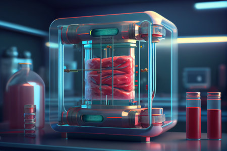 Meat cultured in vitro in laboratory. Future alternative food. generative Aiの素材