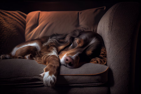 Cute adorable dog sleep on the sofa or couch at home. Generative AIの素材