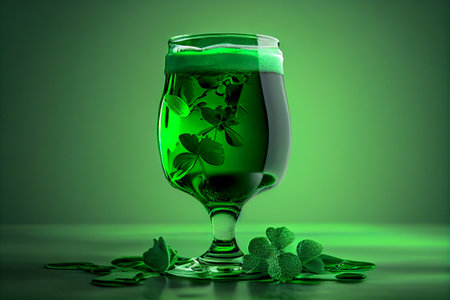 Green beer for St. Patrick's Day, green background. Copy space. Generative Aiの素材