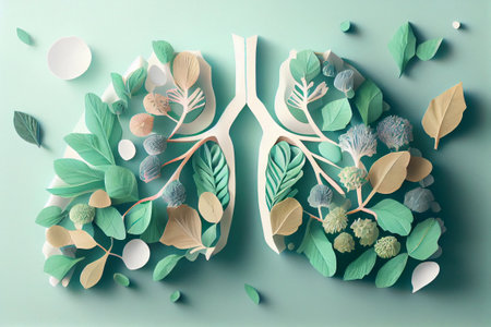 Human lungs made of flowers and petals, eco living and clean air concept background. Generative AIの素材