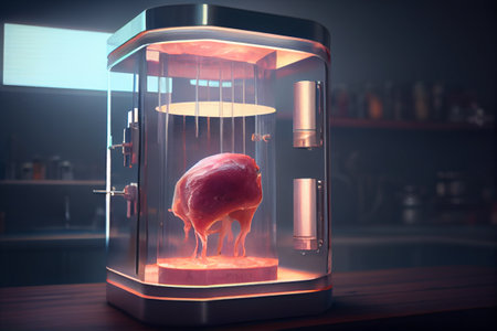 Meat cultured in vitro in laboratory. Future alternative food. generative Aiの素材