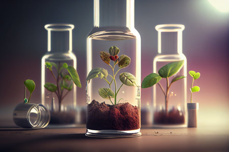 Plants cultured in laboratory tubes. Alternatice and future food concept. generative Aiの素材
