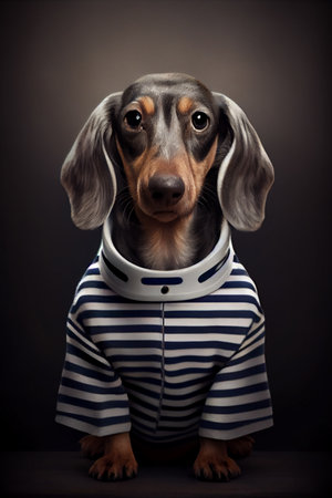 Mugshot of wanted dog in prison, dachshund in jail clothes, Generative AI.の素材