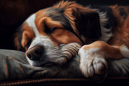 Cute adorable dog sleep on the sofa or couch at home. Generative AIの素材