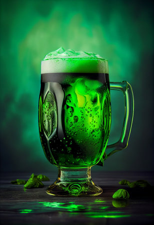 Green beer for St. Patrick's Day, green background. Copy space. Generative Aiの素材