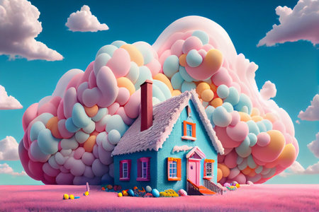 Fantasy home made of sweet candy, colorful dreamy house and landscape. Generative AIの素材
