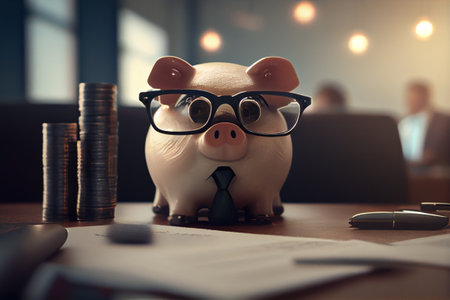 Piggy bank as saving money and investing concept, financial background. Generative ai.の素材