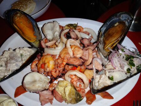 seafood dish seafood dish at street market santiago de chileの写真素材