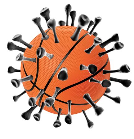 Basketball transform to corona virus. Isolated on white background. Realistic vector.のイラスト素材