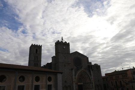 Church of Santa Maria de CastellÃ³ d'EmpÃºries, EmpordÃ  Cathedral, Costa Brava, Catalonia, Spainの写真素材