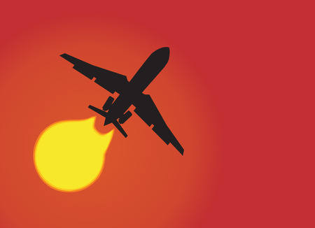 Silhouette of a aeroplane passing sun. Vector illustrationのイラスト素材