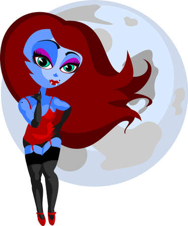 Vector illustration: sexy vampire against the big moon background.のイラスト素材