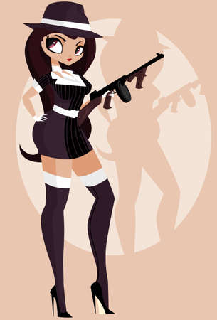 illustration: sexy gangster-girl holding machine gun.のイラスト素材