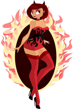 illustration: devil in form of sexy girl is coming from hellのイラスト素材