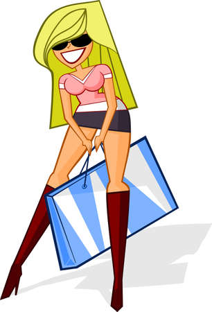  illustration: sexy girl holding blue shopping-bag.のイラスト素材