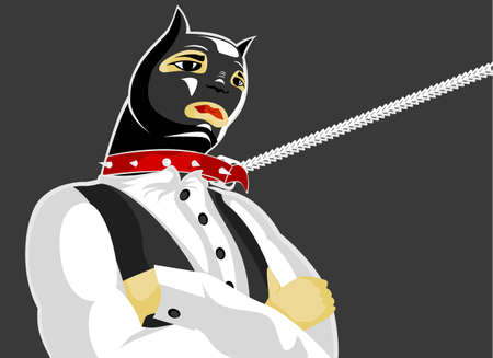 Vector illustration: cat-man in fetish clothes stands in the intractable poseのイラスト素材