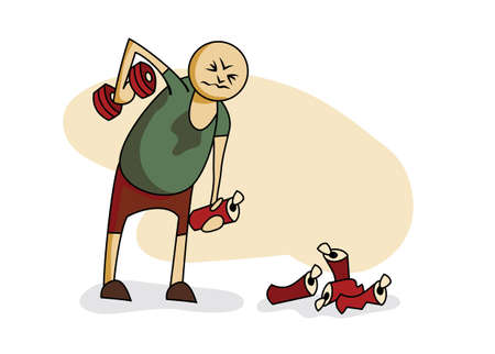 illustration: guy lifting dumbbell in one hand and beer in the otherのイラスト素材
