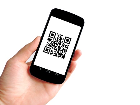           QR code with mobile phone isolated on white background