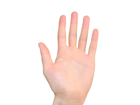           hand gesture number five fingers up isolated on a white background の写真素材