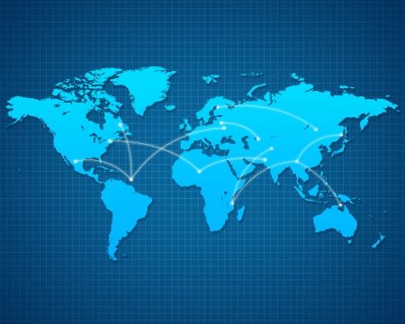 World Map with destinations on blue backgroundの写真素材