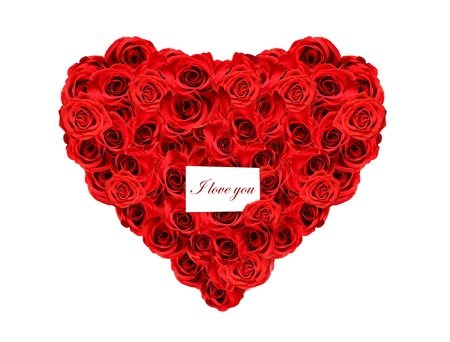 heart made from red roses and the message I love youの写真素材