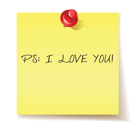 Yellow stick note with the message: ps: i love youの写真素材