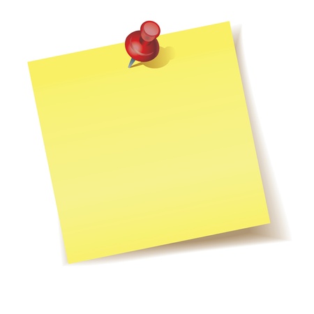 Yellow Sticky Note with push pins on white backgroundの写真素材