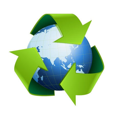 world globe with Recycle symbol around on white backgroundのイラスト素材
