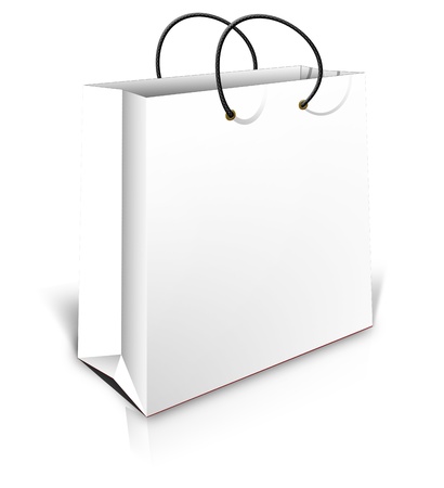 white shopping bag with shadows isolated on white backgroundの写真素材