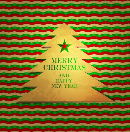 Christmas Greeting Card/Merry Christmas /Christmas tree on a red backgroundのイラスト素材