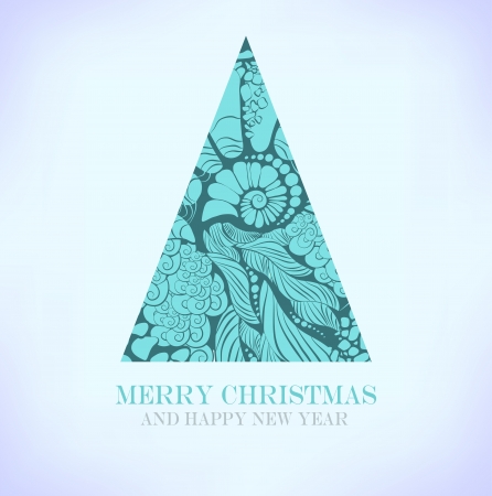 Christmas Greeting Card/Merry Christmas /Christmas tree on a red backgroundのイラスト素材