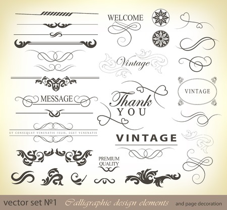 vector set  calligraphic design elements and page decoration - lots of useful elements to embellish your layoutのイラスト素材