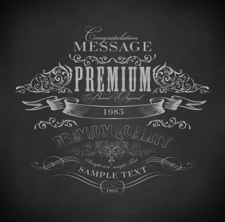 Chalk  typography, calligraphic design elements, page decoration and labels of drawing with chalk on blackboardのイラスト素材