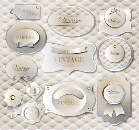 Set of retro shiny vector vintage labels, tags and stickers with bow.  のイラスト素材