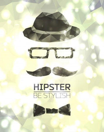 Abstract light  background with Hipster typography. Mustache, hat, sun glasses, bow tieのイラスト素材