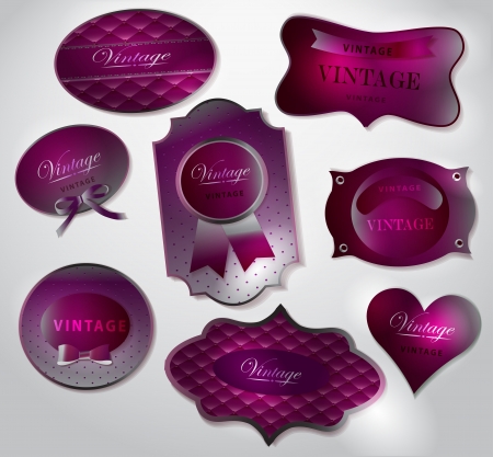 Set of retro shiny vector labels and stickers with bow. Design template, card can be used banners, invitation, congratulation or website layout vectorのイラスト素材