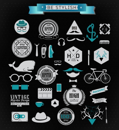 Hipster style element, icons and labels can be used for  retro vintage  website, info-graphics, bannerのイラスト素材