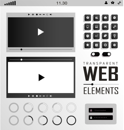 Vector plat transparent Web, mobile Elements, icons. Buttons and Labelのイラスト素材