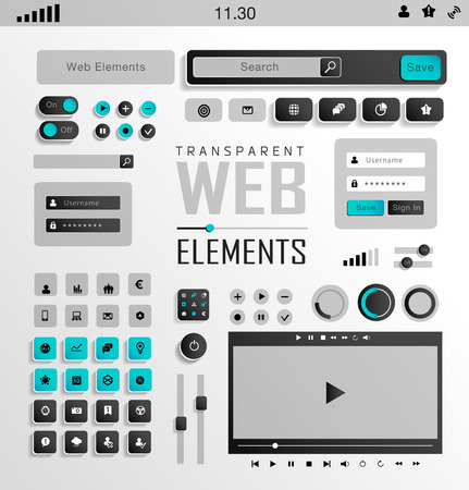 Vector plat transparent Web, mobile Elements, icons. Buttons and Labelのイラスト素材