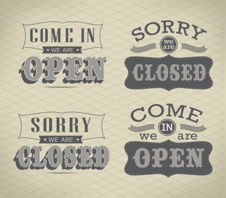 Retro signs Open and Closed. Vector illustration.のイラスト素材