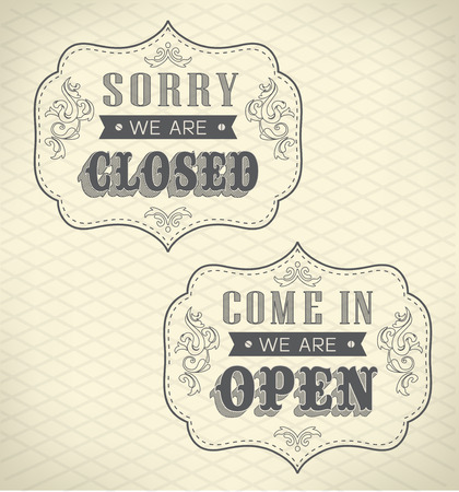 Retro signs Open and Closed. Vector illustration.のイラスト素材