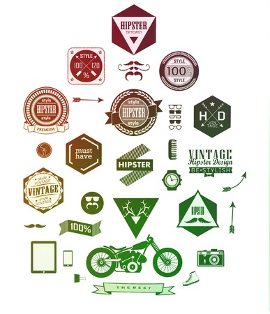 Hipster style elements, icons and labels can be used for retro vintage website, info-graphics, bannerのイラスト素材